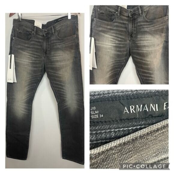 Armani Exchange Jeans Slim Regular Blk/Gray Size 34 NWT - Picture 1 of 8